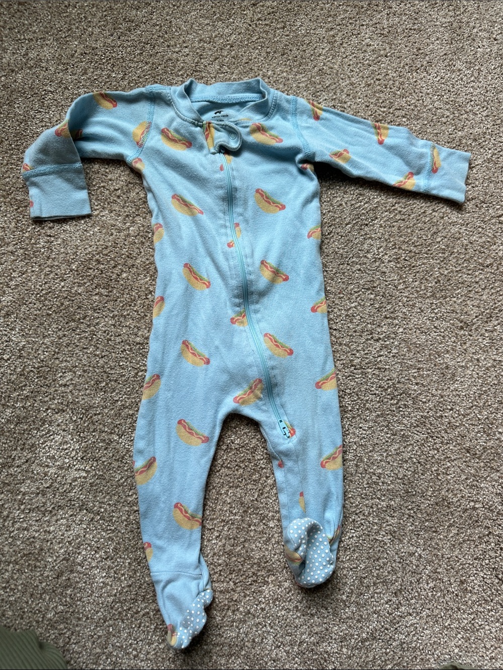 Monica + Andy Blue Hot Dog Print Kids One-Piece Sleeper